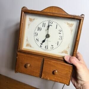 Vtg General Electric Wood Wall Clock With Drawer Cottage Country 11" PARTS ONLY